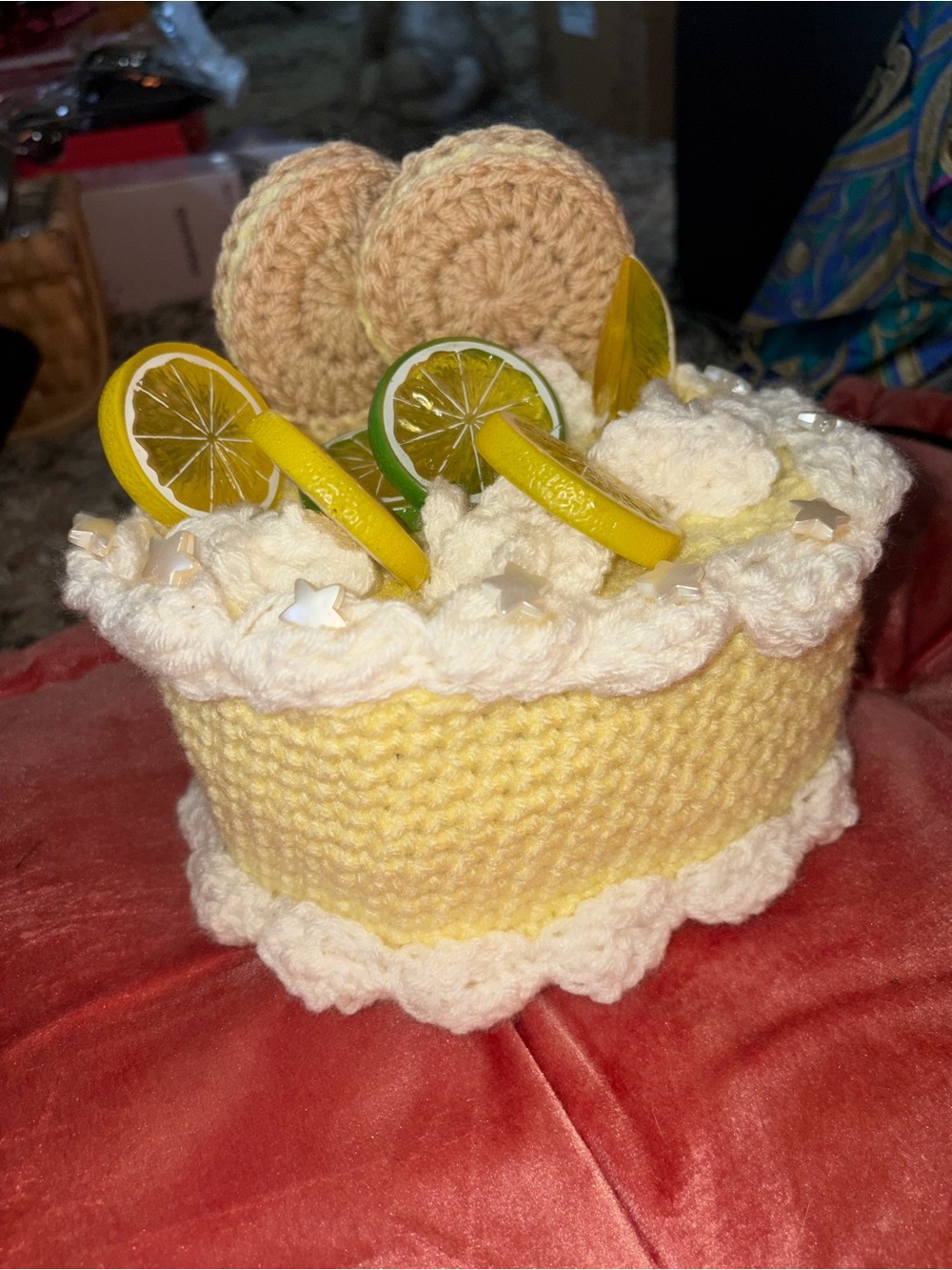 Handmade Yellow Crochet Lemon Slice Cake Decor